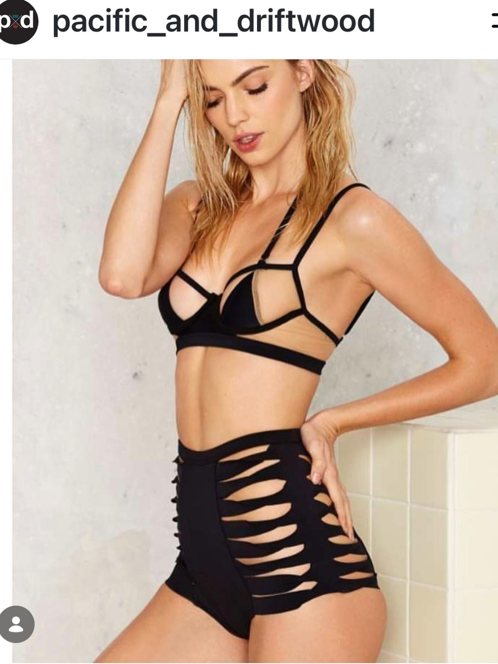 Rare Pacific and Driftwood Le Petite Noir and Blanc Strappy Bikini Bottom